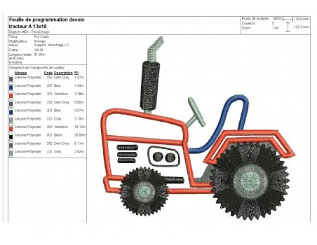 Motif de broderie machine tracteur appliqué