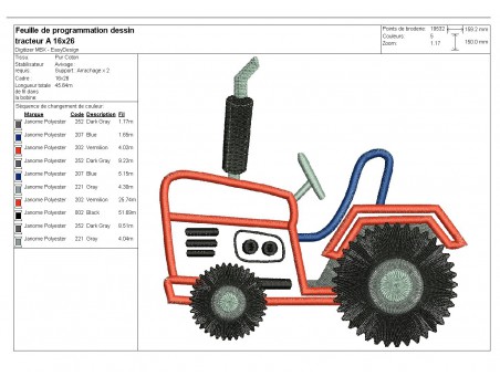 Instant download machine embroidery applique tractor