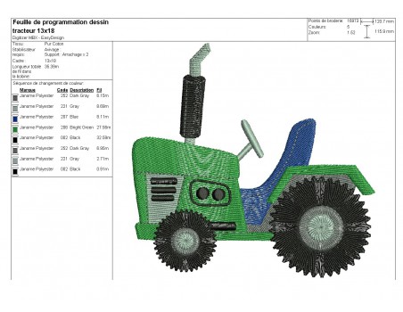 Motif de broderie machine tracteur