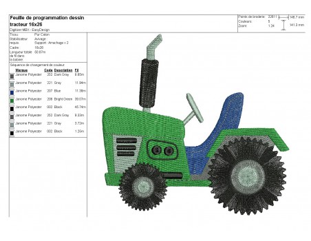 Motif de broderie machine tracteur