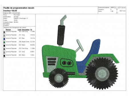 Motif de broderie machine tracteur