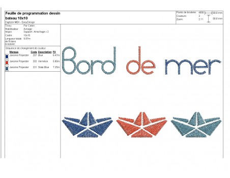 Motif de broderie machine bateaux  bord de mer