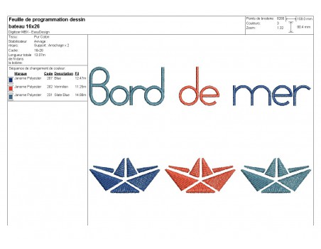 Motif de broderie machine bateaux  bord de mer