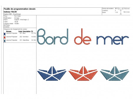 Motif de broderie machine bateaux  bord de mer