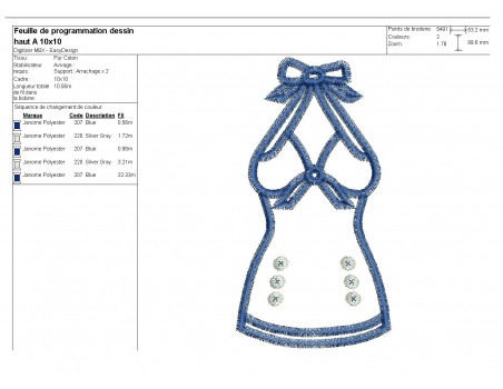 Motif de broderie machine dos nu en appliqué