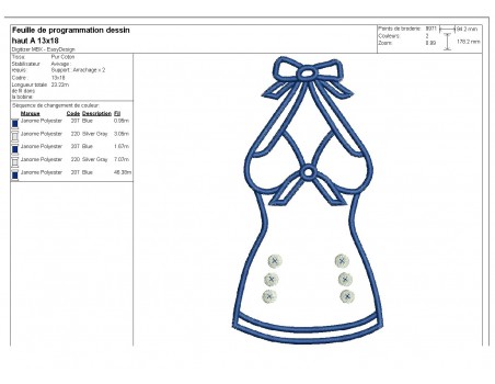 Motif de broderie machine dos nu en appliqué