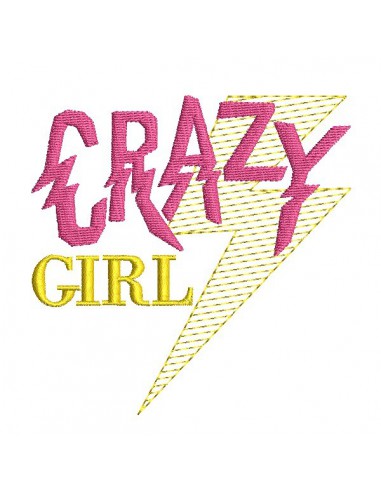 Motif de broderie machine Texte Crazy girl en mylar