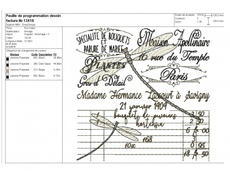 Motif de broderie machine libellule