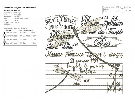 Motif de broderie machine libellule