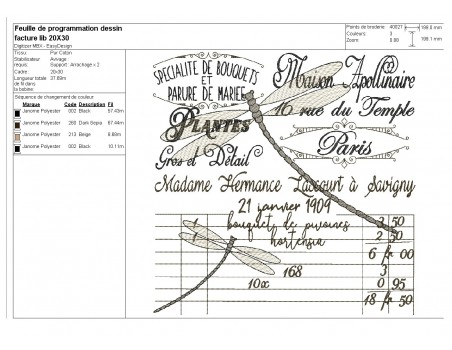 Motif de broderie machine libellule