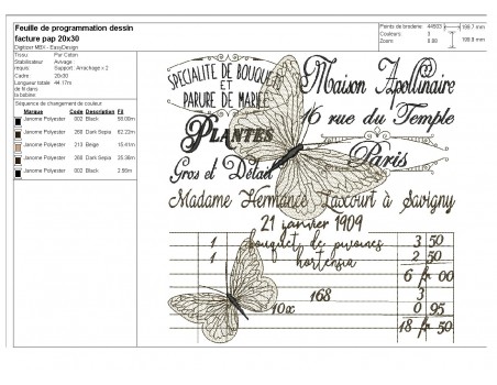 Motif de broderie machine papillon