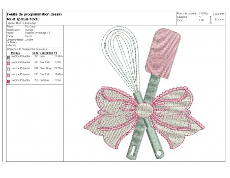 Motif de broderie machine  fouet et spatule  avec un noeud