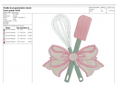 Motif de broderie machine  fouet et spatule  avec un noeud