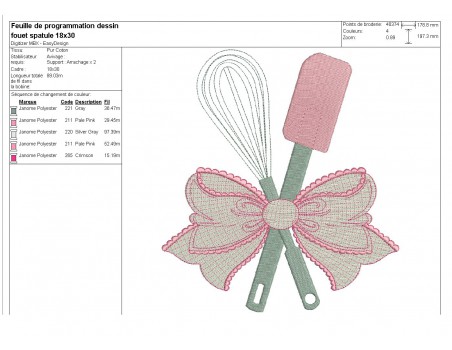 Motif de broderie machine  fouet et spatule  avec un noeud