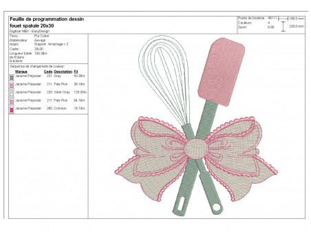 Motif de broderie machine  fouet et spatule  avec un noeud