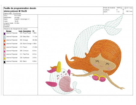 Instant download machine embroidery design mermaid girl