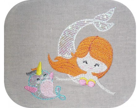 Instant download machine embroidery design mermaid girl