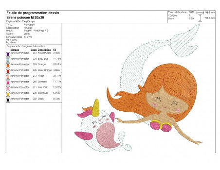 Instant download machine embroidery design mermaid girl