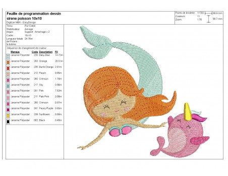 Instant download machine embroidery design mylar mermaid