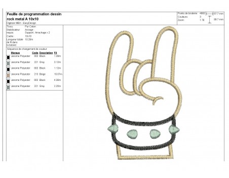 Motif de broderie machine appliqué main rock métal