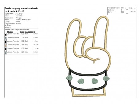 Motif de broderie machine appliqué main rock métal