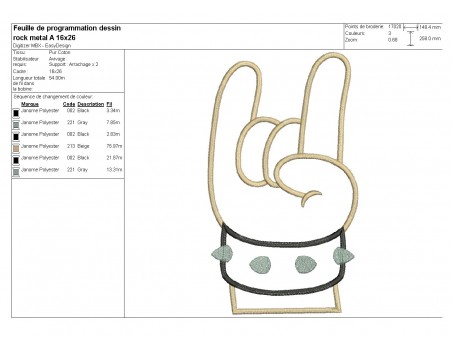Motif de broderie machine appliqué main rock métal
