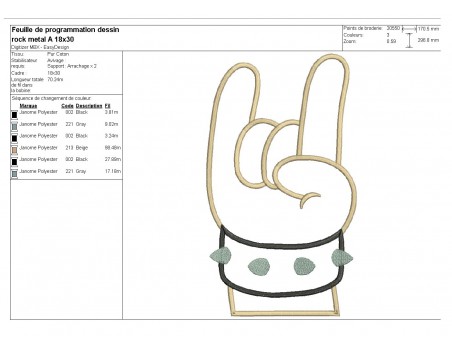 Instant download machine embroidery design hand metal rock