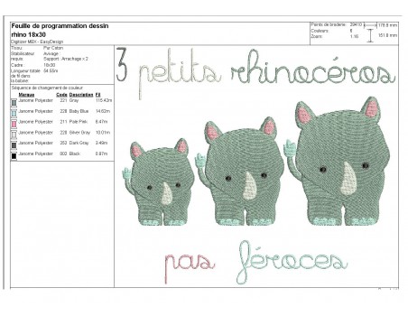 Motif de broderie machine rhinocéros