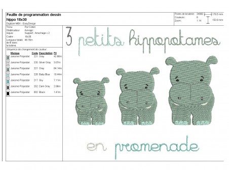 Motif de broderie machine hippopotames