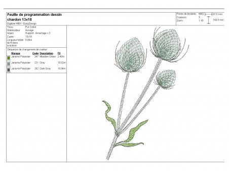 Motif de broderie machine  chardon