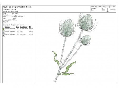 Motif de broderie machine  chardon