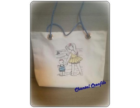 Instant download machine embroidery design vintage children at the beach