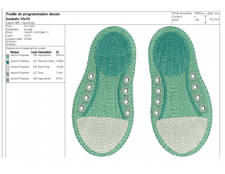 Motif de broderie machine baskets à  lacer