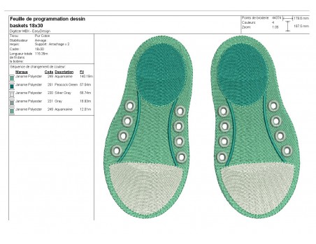 Motif de broderie machine baskets à  lacer