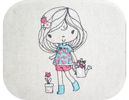 Motif de broderie machine petite fille avec des fleurs