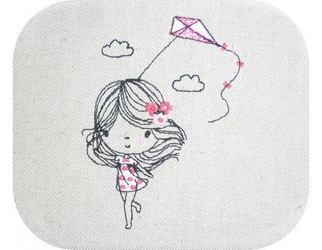 Motif de broderie machine petite fille avec un cerf volant