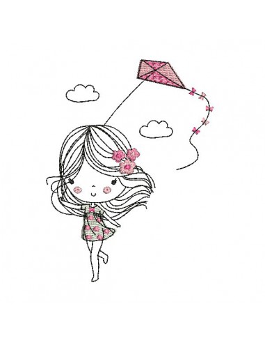 Instant download machine embroidery design  girl and flowers