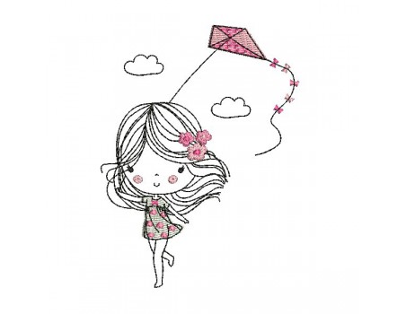 Instant download machine embroidery design  girl and flowers