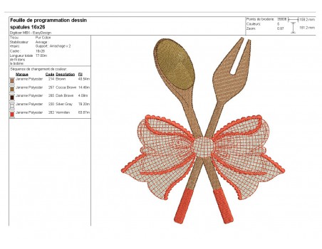 Motif de broderie machine  spatules en bois avec un noeud