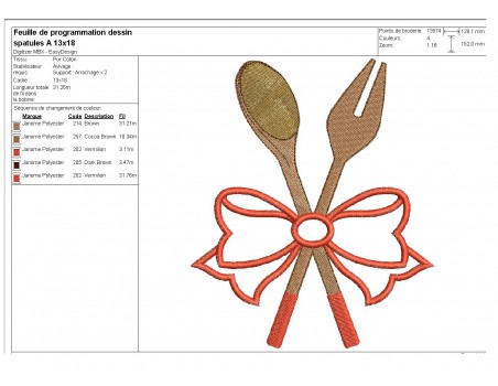 Motif de broderie machine  spatules en bois avec un noeud en appliqué