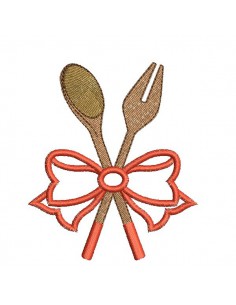 Motif de broderie machine  spatules en bois avec un noeud en appliqué