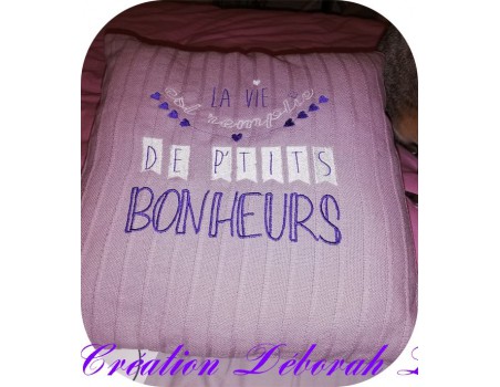 Motif de broderie machine texte humour petits bonheurs