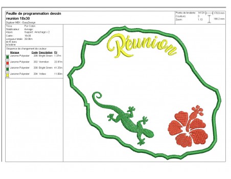 Motif de broderie machine  la Réunion en appliqué