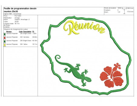 Motif de broderie machine  la Réunion en appliqué