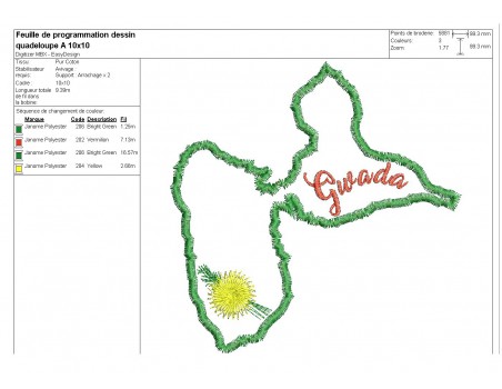 Motif de broderie machine  la Guadeloupe en appliqué