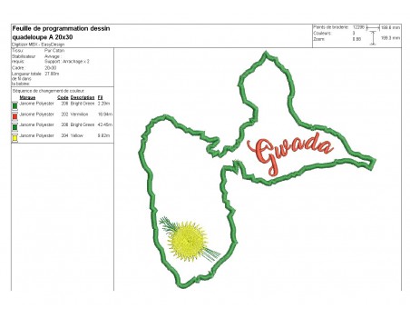 Motif de broderie machine  la Guadeloupe en appliqué
