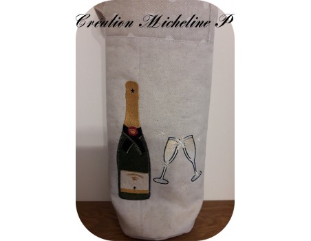 Motif de broderie machine bouteille de champagne