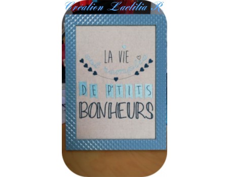 Motif de broderie machine texte humour petits bonheurs