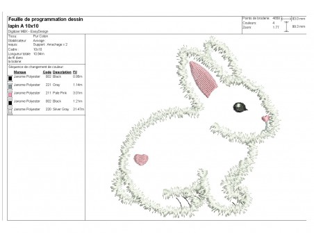 Motif de broderie machine  lapin appliqué