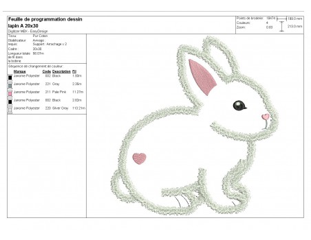 Motif de broderie machine  lapin appliqué